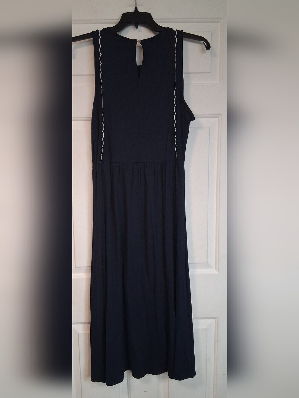 Ann Taylor Factory Navy Sleeveless Maxi Dress White Scallop Trim Detail Large